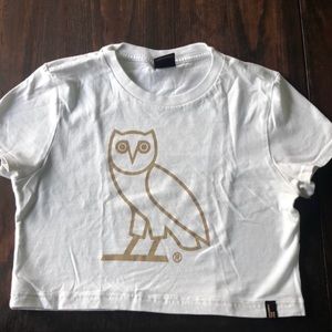 OVO white crop top with gold owl